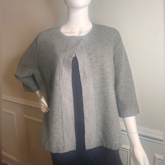 Chico’s 2 Women’s Large Sweater Gray Hook Closure 3/4 Sleeve Knit Cardigan - Picture 9 of 9